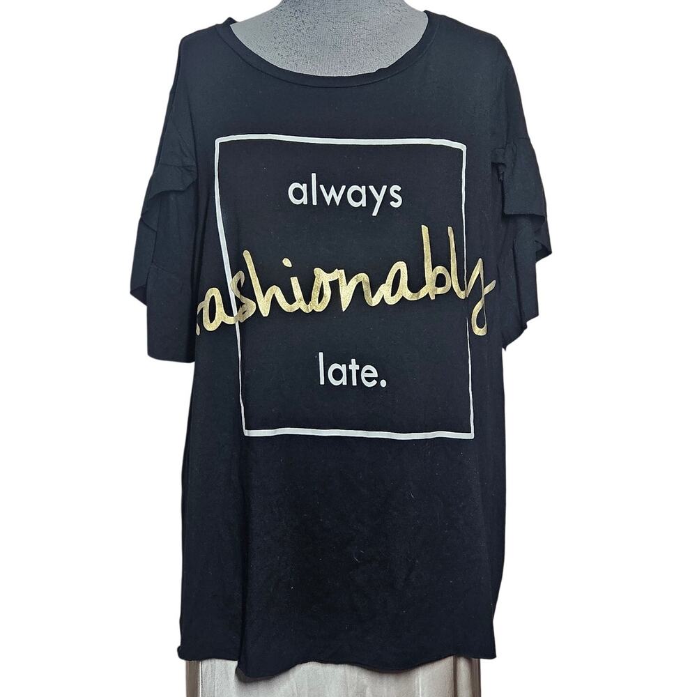 Always Fashionably Late Ruffle Sleeve Tee Size Large